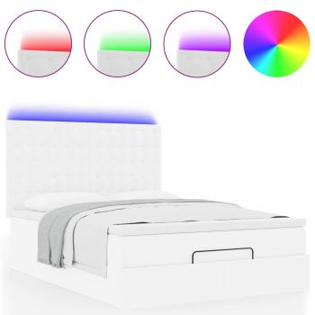 Ottoman-Bett mit Matratze & LEDs Weiß 140x190 cm Kunstleder