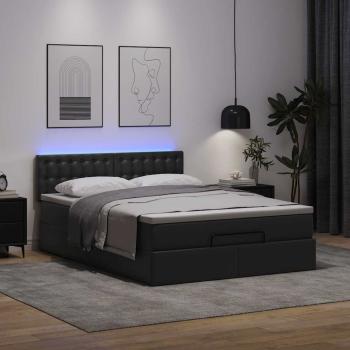 Ottoman-Bett mit Matratzen & LEDs Schwarz 140x190 cm Kunstleder