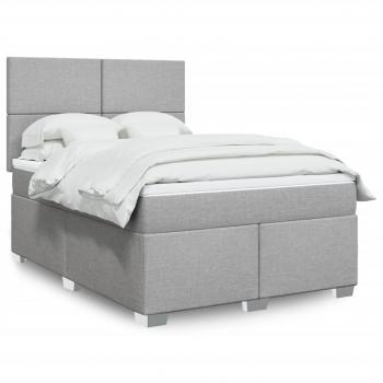 ARDEBO.de - Boxspringbett mit Matratze Hellgrau 140x190 cm Stoff