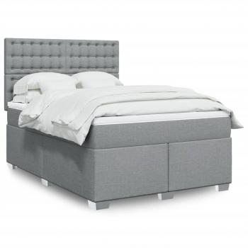 ARDEBO.de - Boxspringbett mit Matratze Hellgrau 140x190 cm Stoff