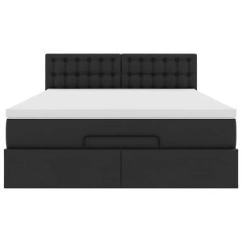 Ottoman-Bett mit Matratze Schwarz 140x190 cm Kunstleder