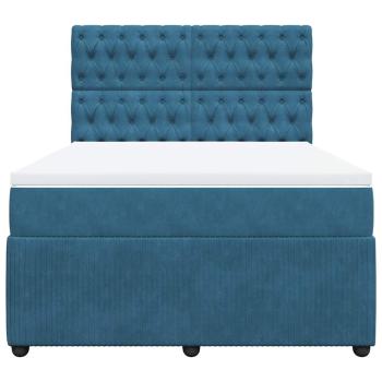 Boxspringbett mit Matratze Blau 140x190 cm Samt