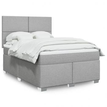 ARDEBO.de - Boxspringbett mit Matratze Hellgrau 140x190 cm Stoff