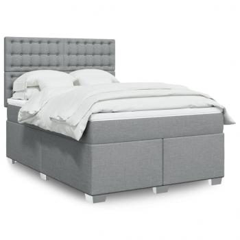 ARDEBO.de - Boxspringbett mit Matratze Hellgrau 140x190 cm Stoff