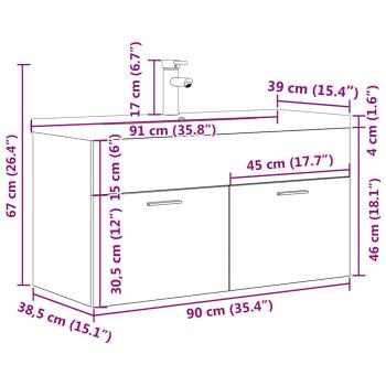 Waschbeckenunterschrank mit Einbaubecken Wasserhahn Betongrau