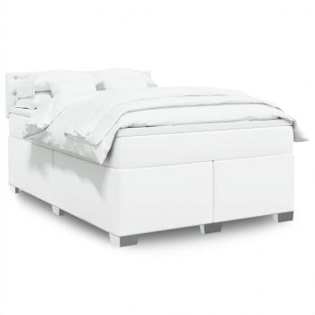 ARDEBO.de - Boxspringbett mit Matratze Weiß 140x190 cm Kunstleder