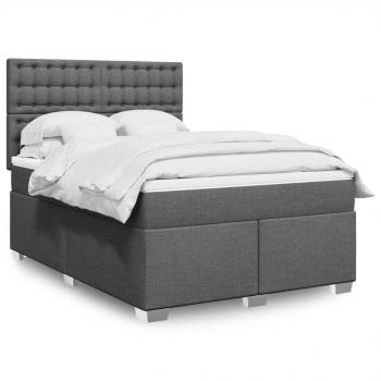 ARDEBO.de - Boxspringbett mit Matratze Dunkelgrau 140x190 cm Stoff