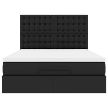 Ottoman-Bett mit Matratze & LEDs Schwarz 140x190 cm Kunstleder