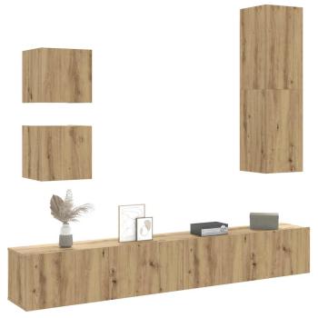 ARDEBO.de - 5-tlg. TV-Schrank-Set Wandmontage Artisan-Eiche Holzwerkstoff