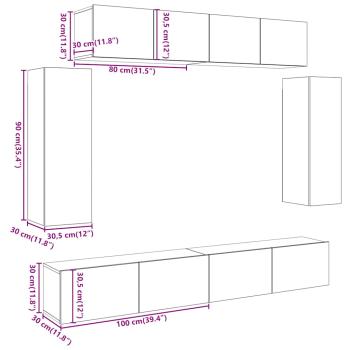 6-tlg. TV-Schrank-Set Wandmontage Artisan-Eiche Holzwerkstoff