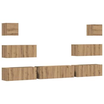 7-tlg. TV-Schrank-Set Wandmontage Artisan-Eiche Holzwerkstoff