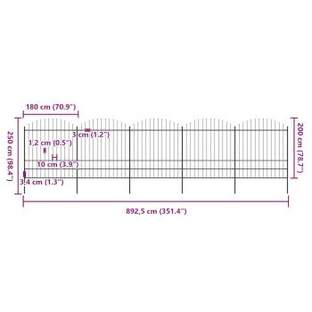 Gartenzaun mit Speerspitzen Stahl (1,75 - 2) x 8,5 m Schwarz