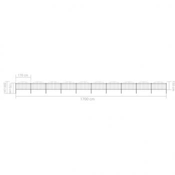 Gartenzaun mit Speerspitzen Stahl (1,25 - 1,5) x 17 m Schwarz