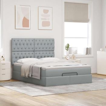 Ottoman-Bett mit Matratze Hellgrau 140x190 cm Stoff
