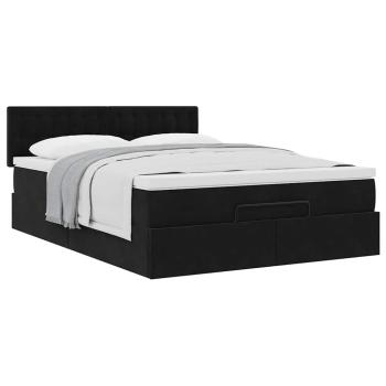 Ottoman-Bett mit Matratze Schwarz 140x190 cm Samt