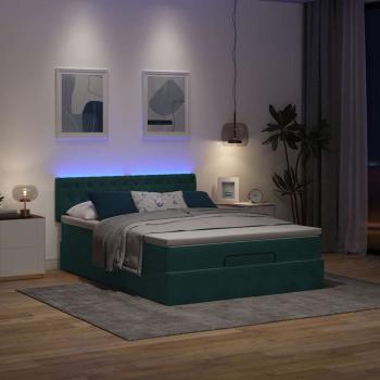 Ottoman-Bett mit Matratze & LEDs Dunkelgrün 140x200 cm Samt