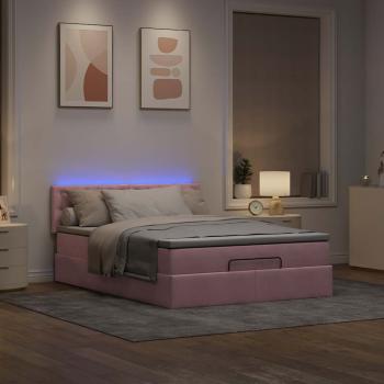 Ottoman-Bett mit Matratze & LEDs Rosa 140x190 cm Samt