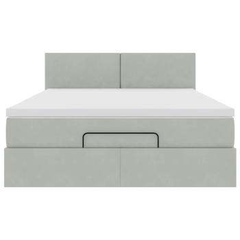 Ottoman-Bett mit Matratze & LEDs Hellgrau 140x200 cm Samt