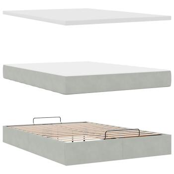 Ottoman-Bett mit Matratze & LEDs Hellgrau 140x200 cm Samt