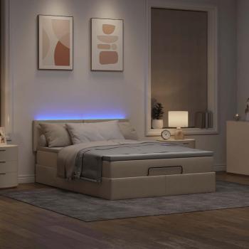 Ottoman-Bett mit Matratze & LEDs Creme 140x190 cm Stoff
