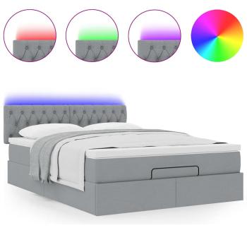 Ottoman-Bett mit Matratze & LEDs Hellgrau 140x190 cm Stoff