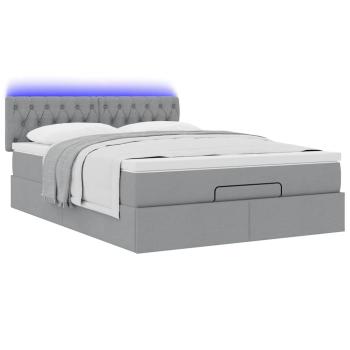 Ottoman-Bett mit Matratze & LEDs Hellgrau 140x190 cm Stoff