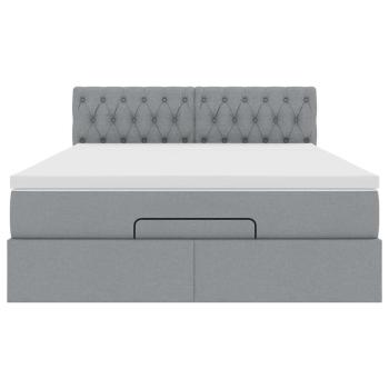Ottoman-Bett mit Matratze & LEDs Hellgrau 140x190 cm Stoff