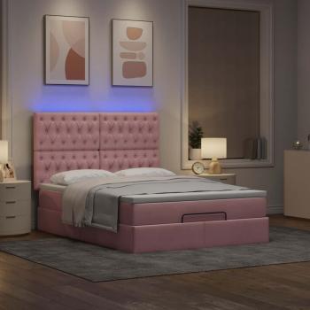 Ottoman-Bett mit Matratzen & LEDs Rosa 140x190 cm Samt