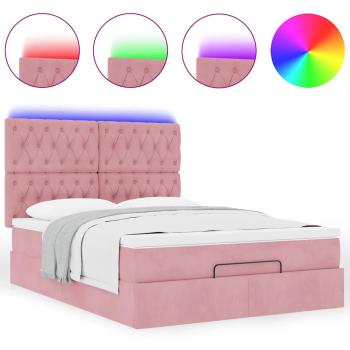 Ottoman-Bett mit Matratzen & LEDs Rosa 140x190 cm Samt