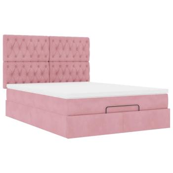 Ottoman-Bett mit Matratzen & LEDs Rosa 140x190 cm Samt