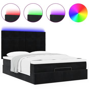 ARDEBO.de - Ottoman-Bett mit Matratzen & LEDs Schwarz 140x190 cm Samt