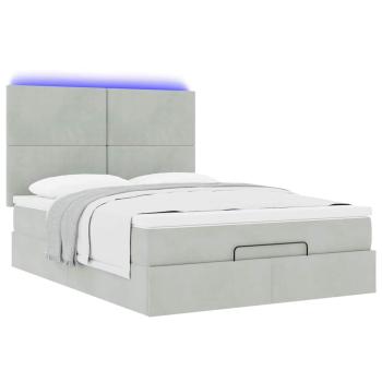 Ottoman-Bett mit Matratzen & LEDs Hellgrau 140x200 cm Samt