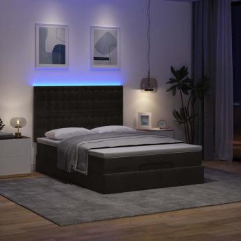 Ottoman-Bett mit Matratzen & LEDs Schwarz 140x190 cm Samt