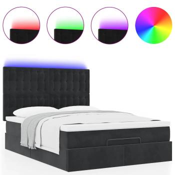 Ottoman-Bett mit Matratzen & LEDs Schwarz 140x190 cm Samt