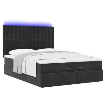 Ottoman-Bett mit Matratzen & LEDs Schwarz 140x190 cm Samt