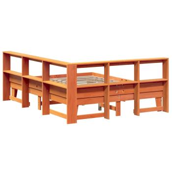 Massivholzbett mit Regal ohne Matratze Wachsbraun 150x200 cm