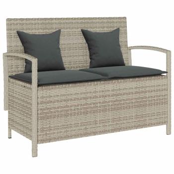 ARDEBO.de - Gartenbank mit Stauraum und Kissen Hellgrau Poly Rattan