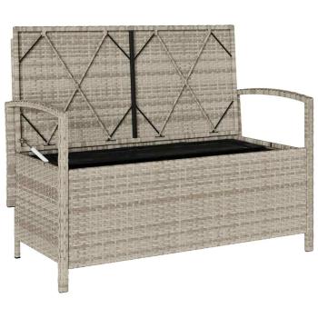 Gartenbank mit Stauraum und Kissen Hellgrau Poly Rattan