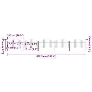 Gartenzaun mit Speerspitzen Stahl (1 - 1,25) x 8,5 m Schwarz