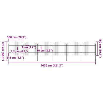 Gartenzaun mit Speerspitzen Stahl (1,5 - 1,75) x 10,2 m Schwarz