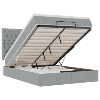 Ottoman-Bett mit Matratze & LEDs Hellgrau 140x190 cm Stoff