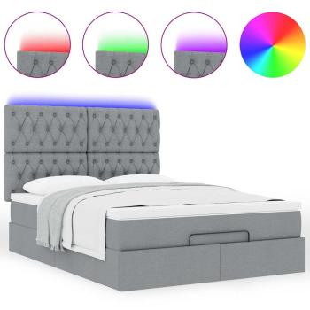 Ottoman-Bett mit Matratze & LEDs Hellgrau 140x190 cm Stoff