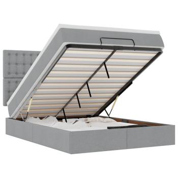 Ottoman-Bett mit Matratze & LEDs Hellgrau 140x190 cm Stoff