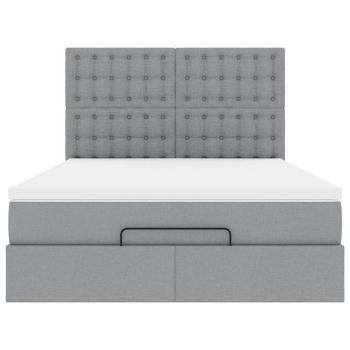 Ottoman-Bett mit Matratze & LEDs Hellgrau 140x190 cm Stoff