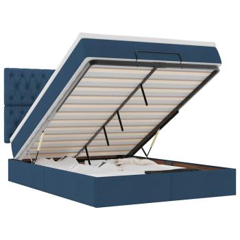 Ottoman-Bett mit Matratze & LEDs Blau 140x190 cm Stoff