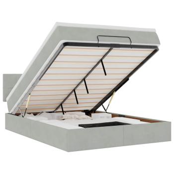 Ottoman-Bett mit Matratze & LEDs Hellgrau 140x200 cm Samt