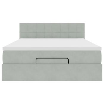 Ottoman-Bett mit Matratze & LEDs Hellgrau 140x200 cm Samt