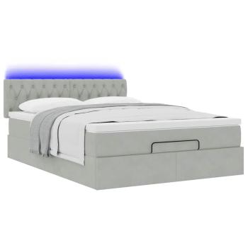 Ottoman-Bett mit Matratze & LEDs Hellgrau 140x200 cm Samt