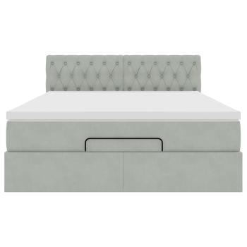 Ottoman-Bett mit Matratze & LEDs Hellgrau 140x200 cm Samt