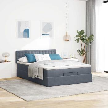 Ottoman-Bett mit Matratze Dunkelgrau 140x190 cm Samt